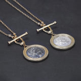 925 Sterling Silver Gold Coin Goddess Necklace for Women Portrait Pendant Bead Chain Two-tone Fashion Vintage Jewelry