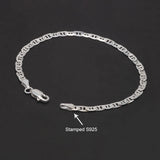 925 Sterling Silver Flat Mariner Chain Bracelet for Men Women 3mm Thin Bracelet Simple Classic Trendy Party Jewelry Gift