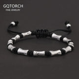 Handmade 999 Pure Silver Beads Black Rope Braided Charms Bracelet Lucky Bamboo Leather Rope Adjustable Wristband Retro Jewelry