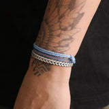 3pcs/set Bohemian Stack Bracelet for Men 999 Pure Silver Braided Cuff Bangle Fabric Cloth Bracelets Handmade Summer Jewelry