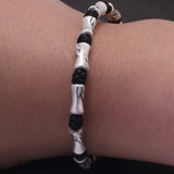 Handmade 999 Pure Silver Beads Black Rope Braided Charms Bracelet Lucky Bamboo Leather Rope Adjustable Wristband Retro Jewelry
