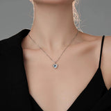 925 Sterling Silver Blue Crystal Love Heart Necklace for Women Girl Romantic Elegant Fashion Jewelry