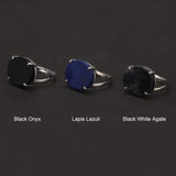Vintage 925 Sterling Silver Oval Flat Agate Signet Ring Men Natural Lapis Lazuli Onyx Stone Turkish Ring Retro Luxury Jewelry