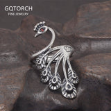 925 Sterling Silver Vintage Peacock Ring for Women Thai Silver Color Ethnic Style Jewelry Birthday Party Gift for Lady