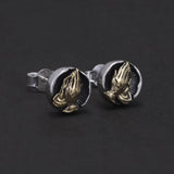 925 Sterling Silver Retro Stud Earrings Cross Sun Praying Hands Evil Eye Ear Studs Vintage Fashion Jewelry