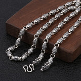 925 Sterling Silver Mantra Beads Necklace for Men With Dragon Heads Punk Style Necklace Jewelry 6mm