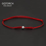 925 Sterling Silver Bead Charm Red Rope Braided Bracelet Handmade Adjustable String Wristband Unisex Vintage Lucky Jewelry