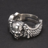 Sterling Silver 925 Punk Hip Hop Style Jewelry Ring Personality Wing and Skull Shape Opening Resizable Ring Valentine's Day Gift