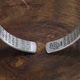 Real 999 Pure Silver Cuff Bangle Engraved Heart Sutra Six-character Mantra Retro Lovers Men's and Women's Bracelets Open Type