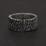 925 Sterling Silver Retro Irregular Stripe Ring for Men Women Meteorite Pattern Punk Rock Gothic Hiphop Biker Cool Jewelry