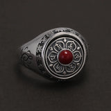 925 Sterling Silver Six Mantra Lotus Ring with Turquoise Onyx Agate Rotatable Unisex Vintage Buddhist Prayer Jewelry