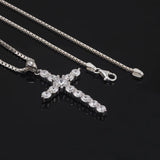 925 Sterling Silver Cross Pendant Necklace Box Chain Full Pave Zircon Sparkling Hiphop Punk Retro Fashion Unisex Jewelry