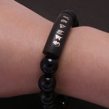 Natural Ebony 8mm 10mm 12mm 15mm Beads Bracelet Men Women 999 Pure Silver Six Words Carved Buddhist Prayer Meditation Jewelry