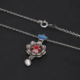 925 Sterling Silver Six-character Amulet Pendant Necklace Enameling Lotus Rotatable Women's Buddhist Jewelry