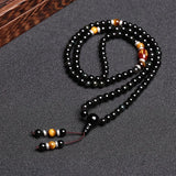 Buddhist Beads Bracelet for Men and Women Natural Obsidian 108 Beads Tibetan Six Words Mantra Natural Agate Crystal Jewelry