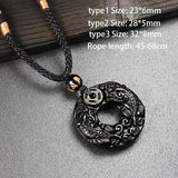 Natural Black Obsidian Onyx Pendant Necklace Lucky Amulets for Men and Women With Rope Chain - GQTORCH Jewelry
