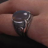 S925 Sterling Silver Agate Signet Ring for Men Turkish Wedding Ring Vintage Retro Fashion Motor Biker Party Jewelry