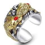 S925 Sterling Silver Carp Koi Ring for Men Opening Type Lucky Fish Ring Good Color Vintage Jewelry - GQTORCH Jewelry