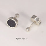 Genuine Mantra Sterling Silver Stud Earrings for Men and Women Simple Design Smooth Flat Natural Black Onyx