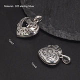 Vintage Thai Silver 925 Sterling Heart Shaped Lockets Pendant Aromatherapy Antique Hollow Flower Natural Stone Fine Jewelry