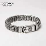 Real 925 Sterling Silver Roller Bracelet Men Six True Words Vintage Punk Hand-woven Rotatable Prayer Wheel Mantra Link Chain