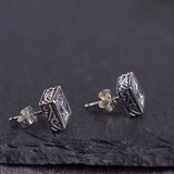 S925 Sterling Silver Vintage Craft Black Agatestud Earrings Women Simple Square Zircon Earrings Thai Silver Jewelry