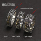 Genuine 925 Sterling Silver Prayer Wheel Buddhist Rings Pixiu Vajra Pestle Swastika Men and Women Retro Rotatable Jewelry