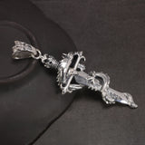 Real 925 Sterling Silver Viking Men's Necklace Retro Thai Silver Holy Sword Panlong Cross Pendant Domineering Jewelry