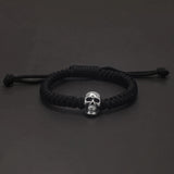 7/8mm Handmade 999 Pure Silver Skull Charm Braided Rope Bracelet Wristband Military Green and Black Color Punk Retro Jewelry