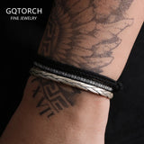 3pcs/set 999 Pure Silver Handmade Braided Open Cuff Bangle Stacked Knot Cotton Rope Bracelet Minimalist Classic Party Jewelry