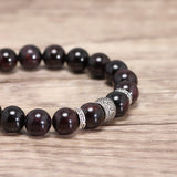 Natural Garnet Beads Bracelet with 925 Sterling Silver Six-word Mantra Accessories Buddhism Jewelry for Men and Women