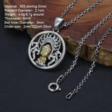 Real 925 Sterling Silver Hollow Round Auspicious Cloud Pendant Necklace Buddhist Retro Jewelry for Men and Women