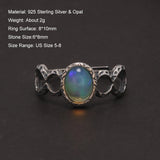 Womens Oval Opal Ring Sterling Silver 925 Retro Style Fulu Gourd Open Rings Light Weight Stackable Fashionable Jewelry