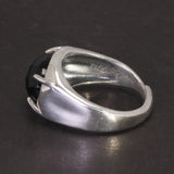 Real Pure 925 Silver Ring Women and Men Natural Stone Black Agate Oval Faceted US6-10 Adjustable Fine Jewelry