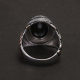 925 Sterling Silver Cut Black Onyx Signet Ring for Men Wheat Engraved Oval Shaped Vintage Turkish Rings Male Jewelry Gift