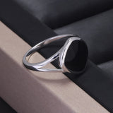 925 Sterling Silver Geometric Black Mirror Ring for Women Enameling Simple Fashion Jewelry Gift for Her