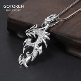 Real 925 Sterling Silver Flame Dragon Pendant Necklace Men Retro Punk Rock Fine Jewelry