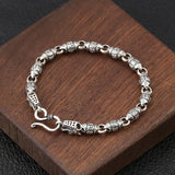 925 Sterling Silver Six Words Beaded Chain 6mm Mantra Bracelet For Men with Double Dragon Heads