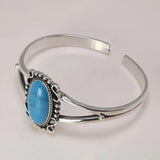 Real 925 Sterling Silver Bella Bangle Adjustable Open Cuff Bracelet With Natural Turquoise Stone Vintage Twilight Jewelry - GQTORCH Jewelry