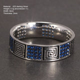 925 Sterling Silver Turkish RIngs Fret Pattern Religions Jewelry For Men and Women Blue Color Zircon Stone Paved Setting