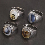 Genuine Solid 925 Sterling Silver Rings Cool Minimalist Couple Rings With Natural Color Stones For Women Mens Turkish Jewelry - GQTORCH Jewelry