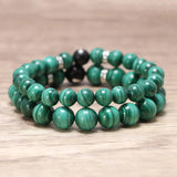 Natural Malachite Beads Bracelet Lotus Meditation Sandalwood Bead 925 Sterling Silver Accessories Jewelry for Men and Women - GQTORCH Jewelry