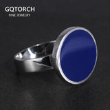 Genuine Solid 925 Sterling Silver Rings Cool Simple Plain Round Rings Turkish Blue Color Gel Minimalist Wedding Jewelry For Men - GQTORCH Jewelry