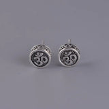 Real 925 Sterling Silver OM Mantra Stud Earrings For Women and Men Retro Antique Style Six-Word Sutra Buddhism Jewelry