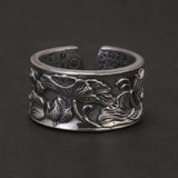999 Pure Silver Lotus Ring Heart Sutra Engraved Adjustable Men Women Lucky Runes Vintage Retro Buddhism Jewelry