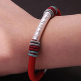 999 Pure Silver Six Words Mantra Tube Charm Rope Bracelet Hand Woven Black Red Braided Bracelet Women Men Retro Jewelry - GQTORCH Jewelry