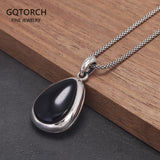 925 Sterling Silver Black Onyx Locket Pendant Necklace for Women Water Drop Frame Openable Pendants Fashion Vintage Jewelry
