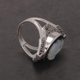 925 Sterling Silver Queen Lady Antique Cameo Ring for Women Oval Black Onyx White Shell Pearl Adjustable 5-8 Vintage Jewelry - GQTORCH Jewelry