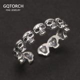 Adjustable S925 Sterling Silver Small Skull Ring for Women Size 5-7 Simple Punk Style Personality Opening  Fine Jewelry