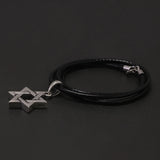 925 Sterling Silver Minimalist Jewish Star Pendant Necklace Black Leather Braided String Choker Six-pointed Star Retro Jewelry